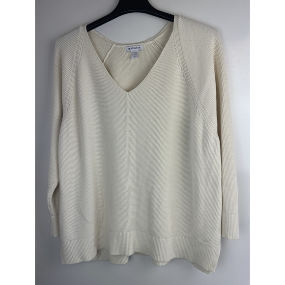 Athleta Hanover V-Neck Sweater Magnolia White Chunky Thick Knit Plus Size 2X - Picture 2 of 13